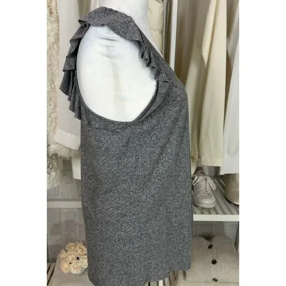 Gap Women's Sz M Tall Heather Gray Ruffle Trim Lightweight Racerback Tank #0483 - Picture 4 of 9